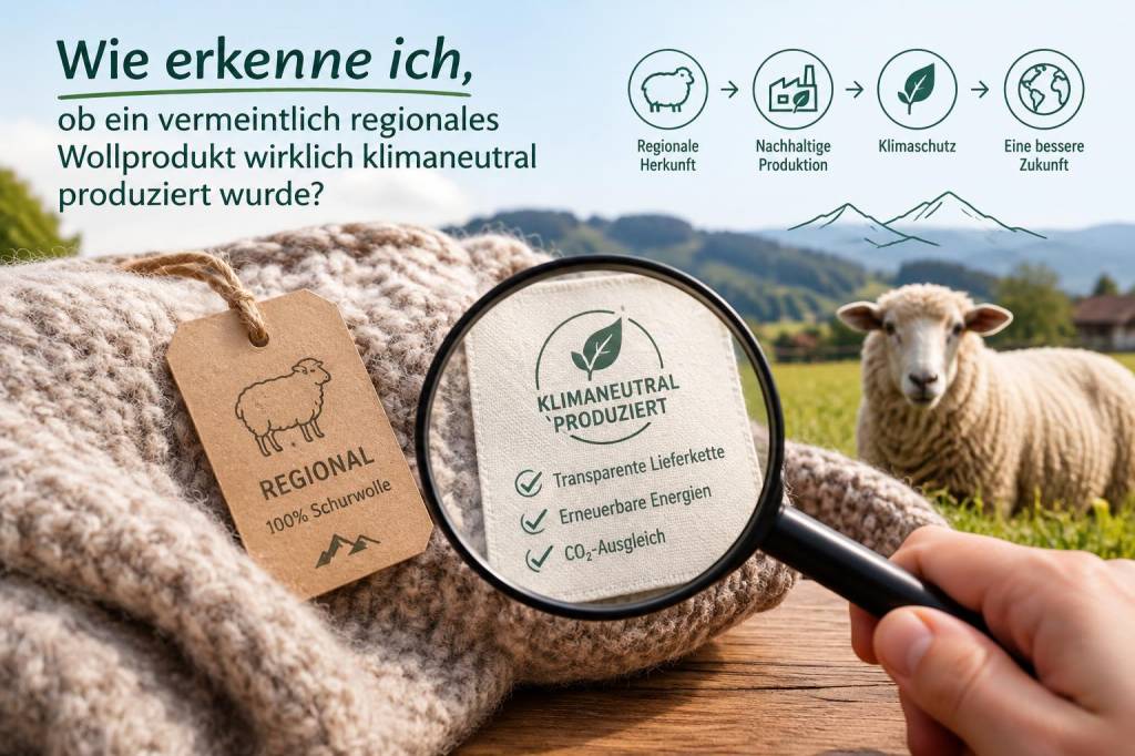 Wie erkenne ich, ob ein vermeintlich regionales wollprodukt wirklich klimaneutral produziert wurde?